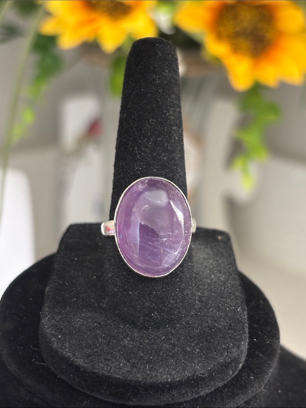 Sterling Silver Amethyst Oval Statement Ring Size 7